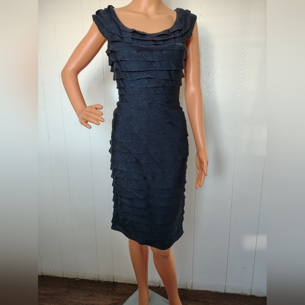 Adriana Papell Navy Layered Midi Dress Size 8